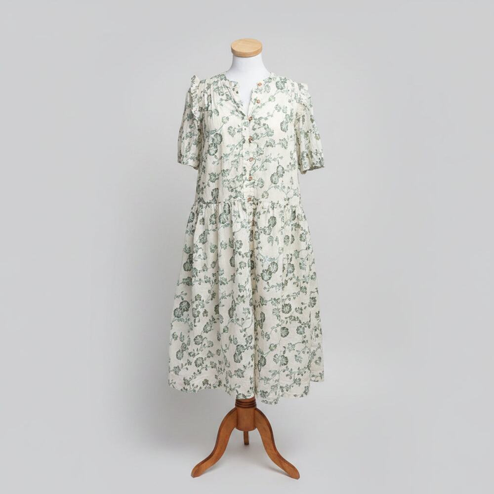 Free People cream, sage and blue floral Bella Mae Midi dress, size S
